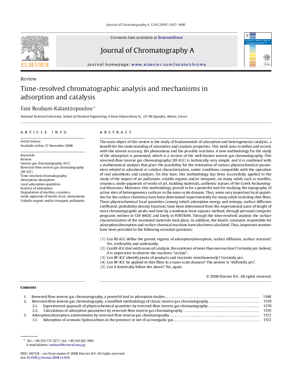 Time-resolved chromatographic analysis and mechanisms in adsorption and catalysis