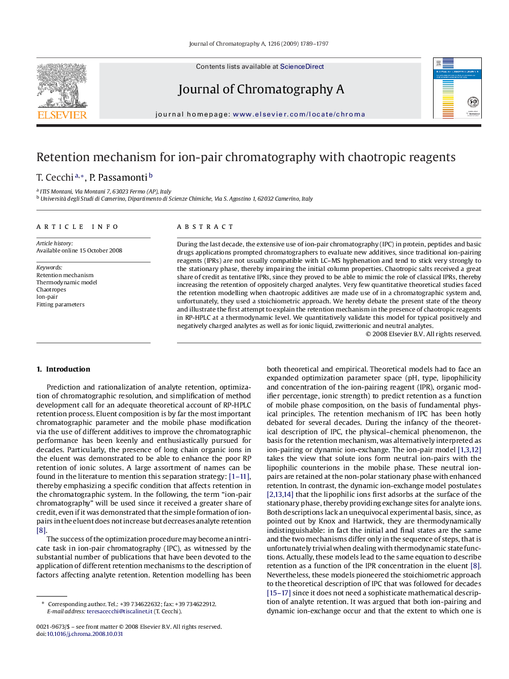 Retention mechanism for ion-pair chromatography with chaotropic reagents