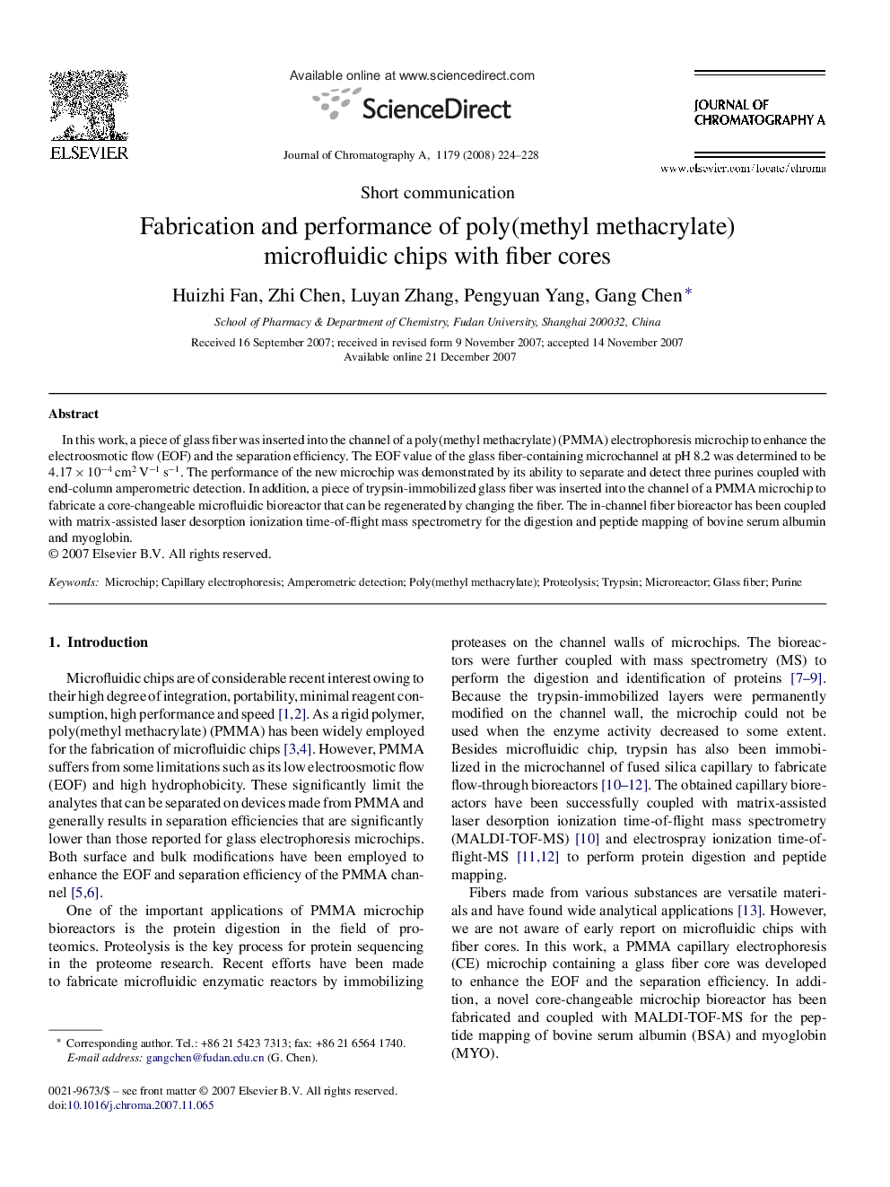 Fabrication and performance of poly(methyl methacrylate) microfluidic chips with fiber cores