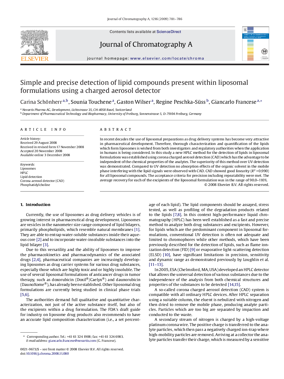 Simple and precise detection of lipid compounds present within liposomal formulations using a charged aerosol detector