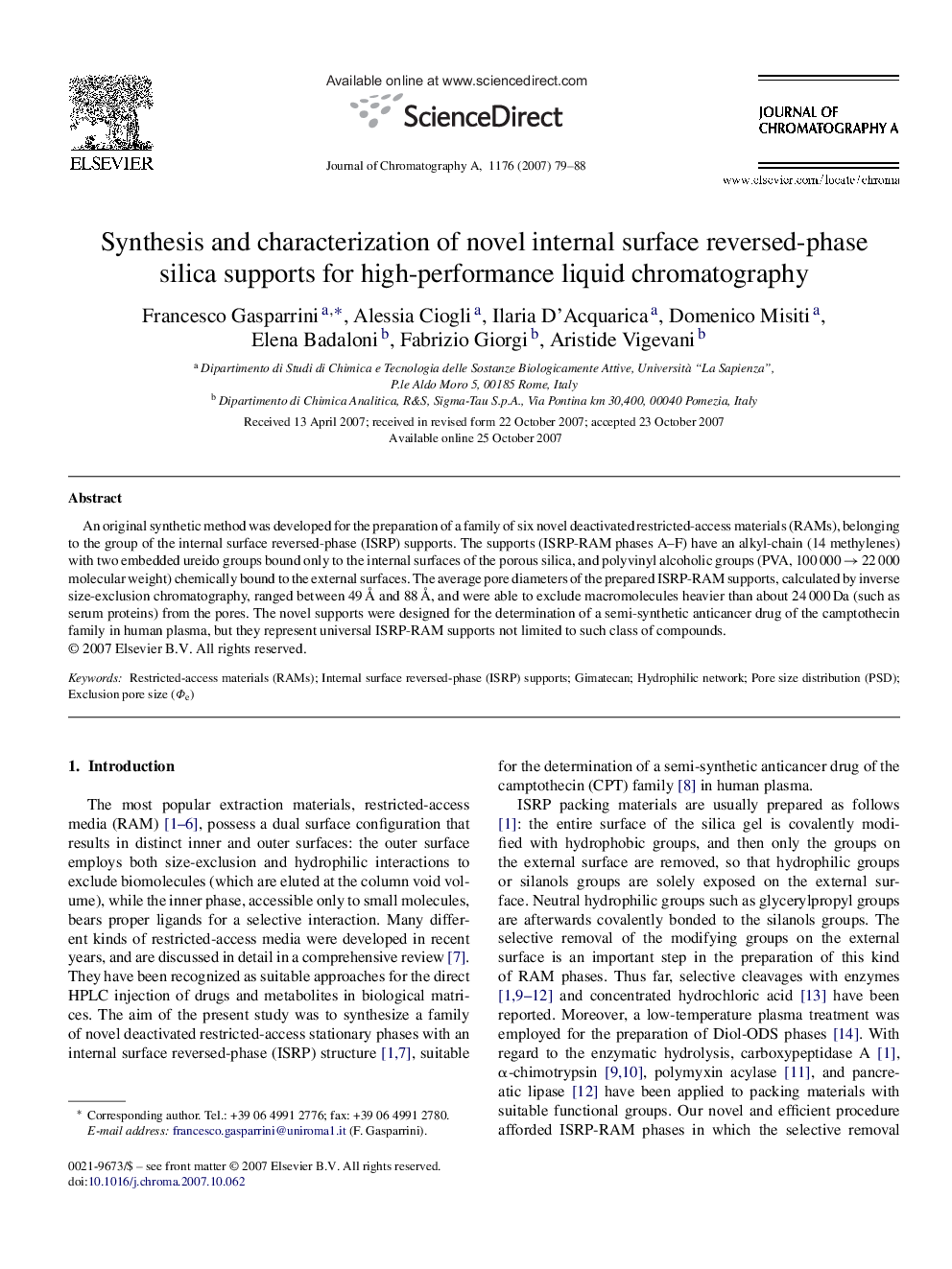 Synthesis and characterization of novel internal surface reversed-phase silica supports for high-performance liquid chromatography