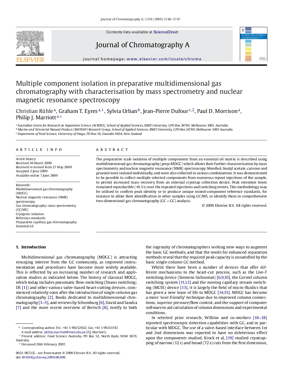 Multiple component isolation in preparative multidimensional gas chromatography with characterisation by mass spectrometry and nuclear magnetic resonance spectroscopy