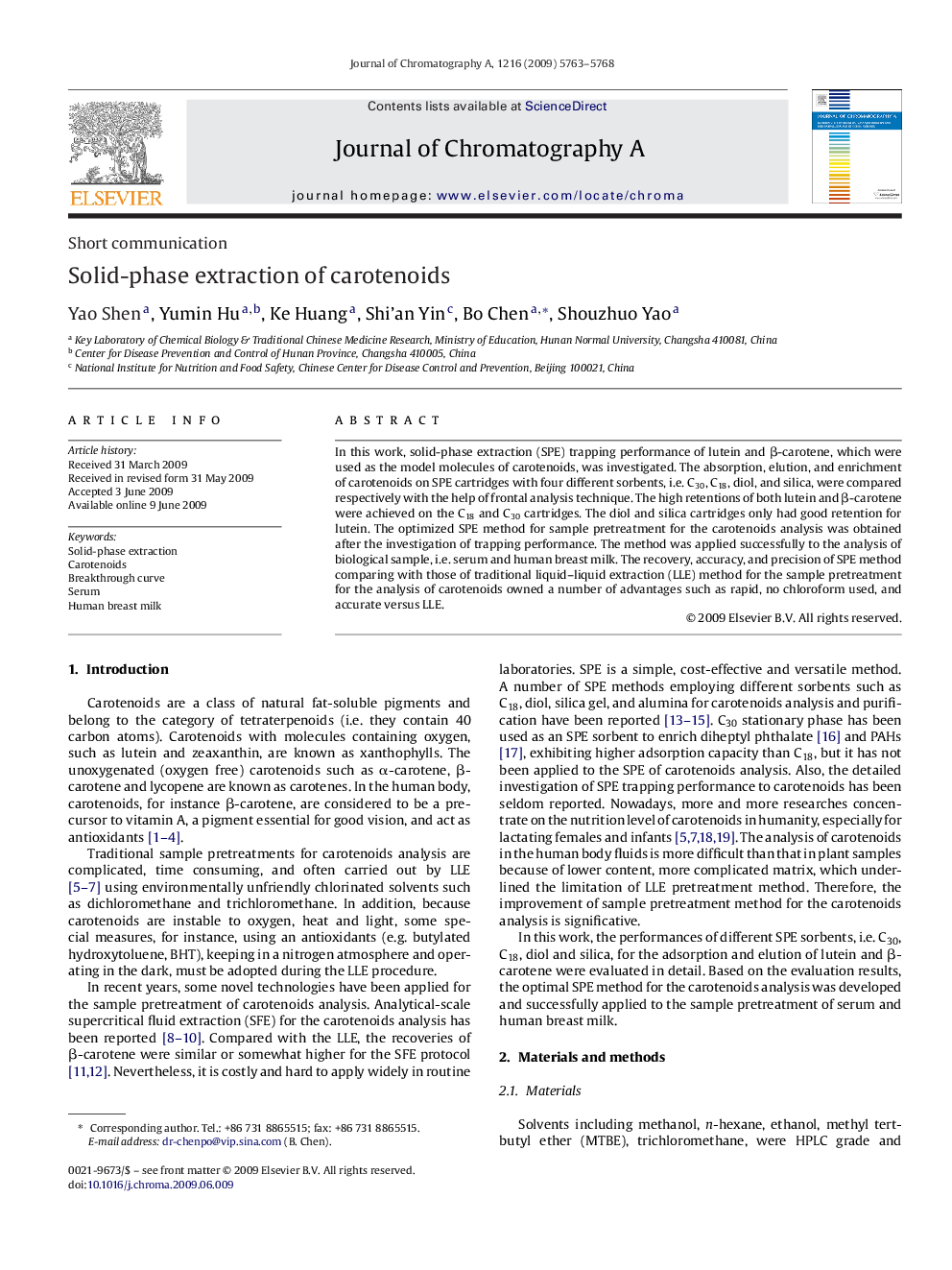 Solid-phase extraction of carotenoids