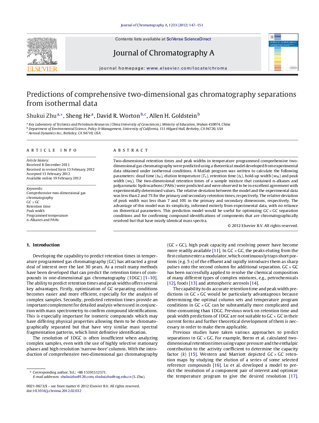 Predictions of comprehensive two-dimensional gas chromatography separations from isothermal data