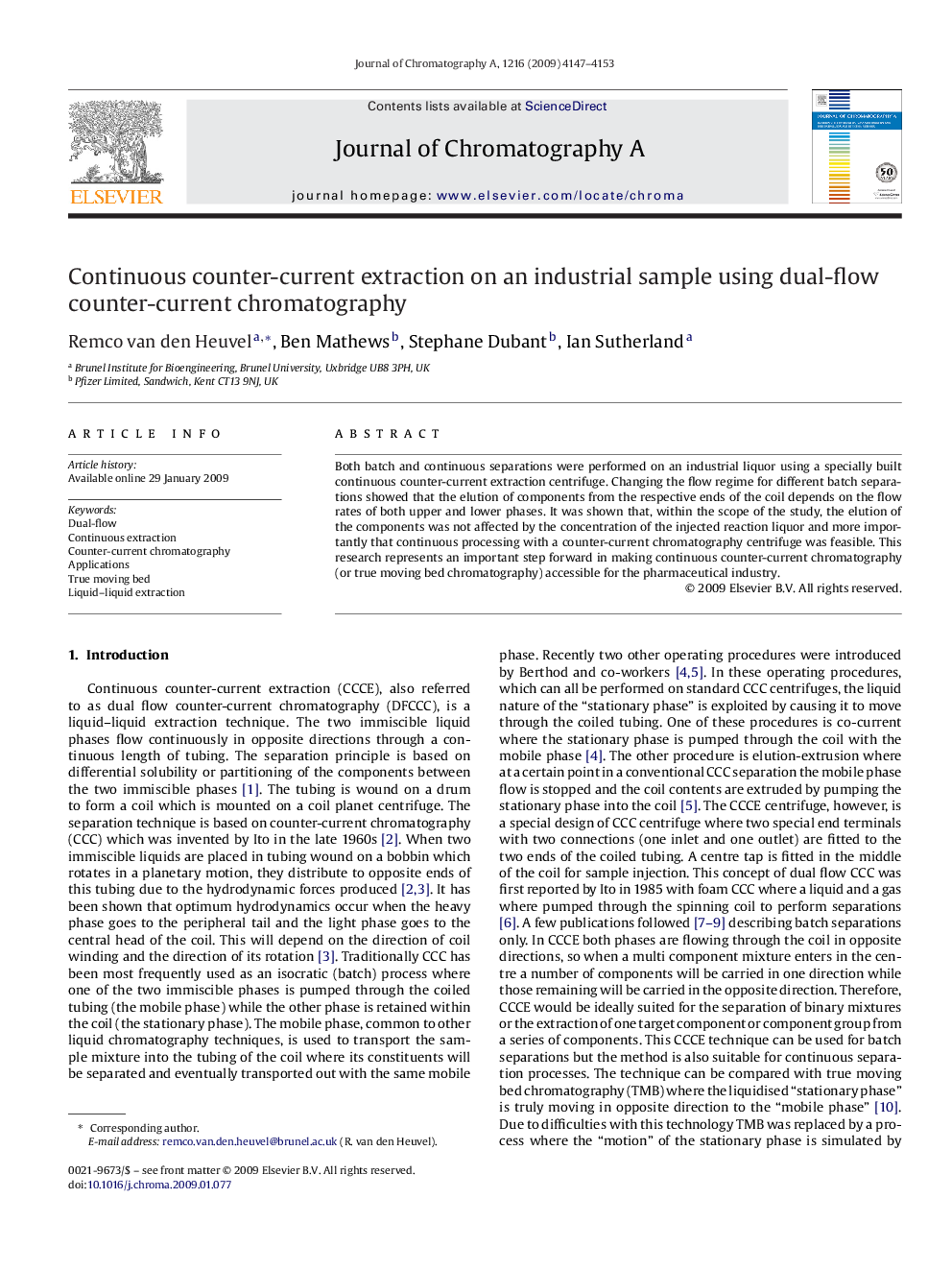 Continuous counter-current extraction on an industrial sample using dual-flow counter-current chromatography