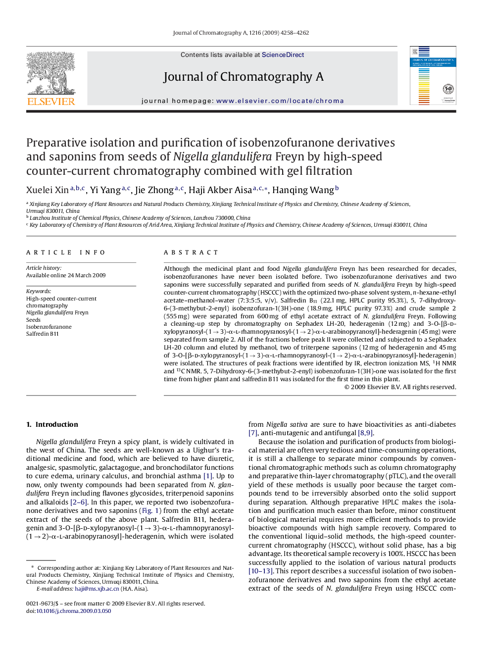 Preparative isolation and purification of isobenzofuranone derivatives and saponins from seeds of Nigella glandulifera Freyn by high-speed counter-current chromatography combined with gel filtration