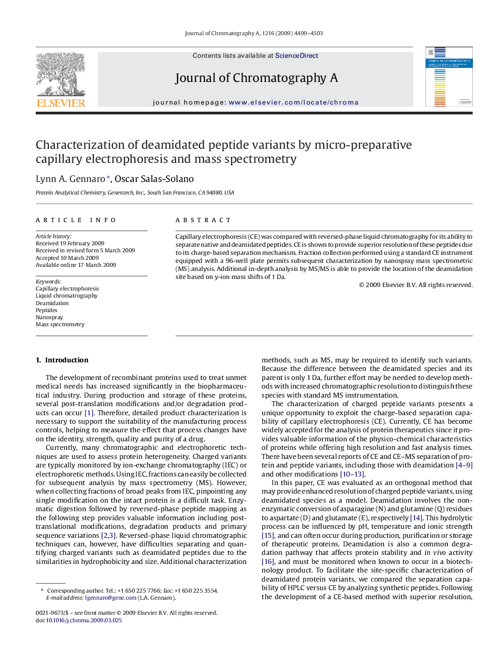 Characterization of deamidated peptide variants by micro-preparative capillary electrophoresis and mass spectrometry