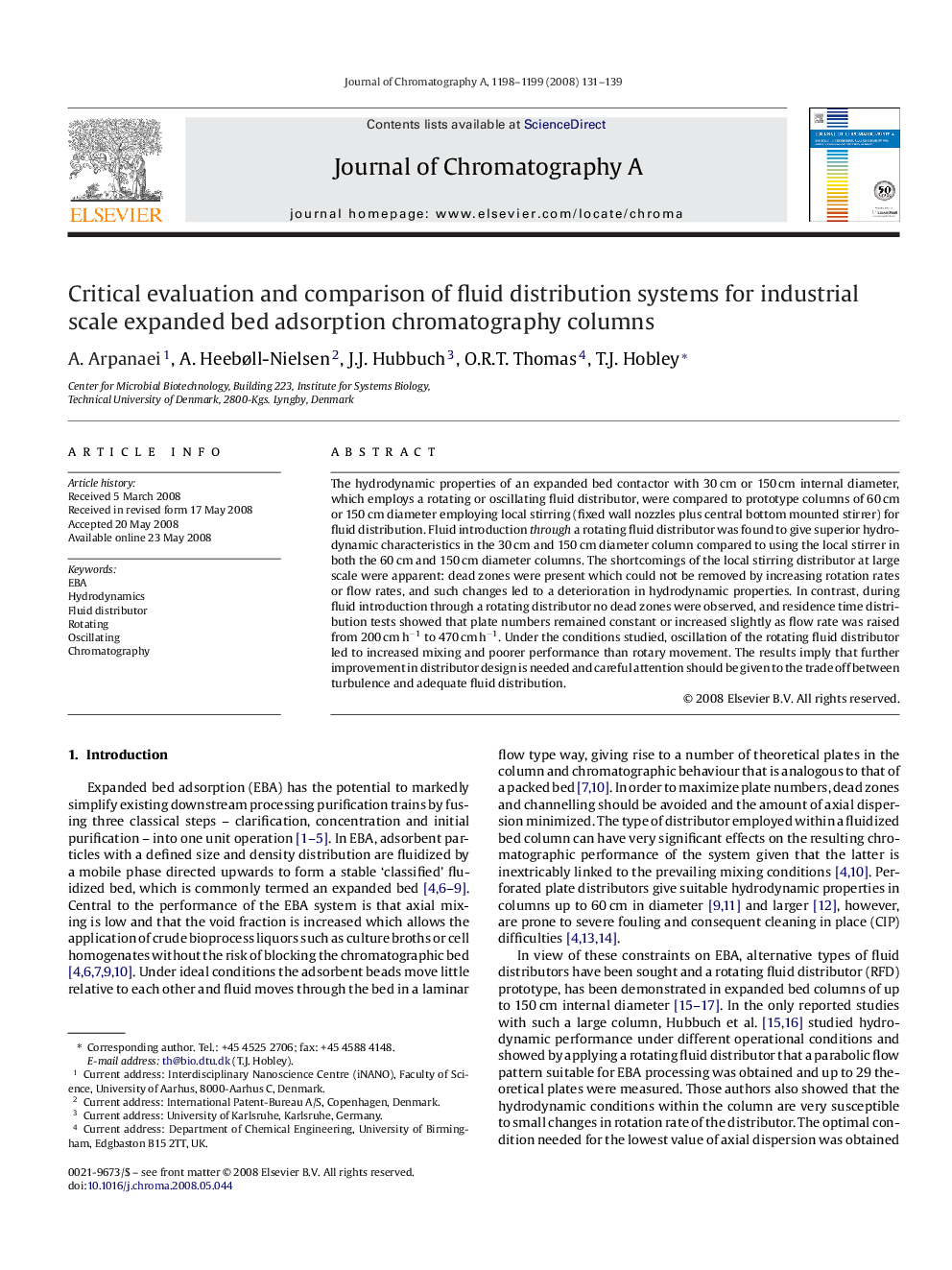 Critical evaluation and comparison of fluid distribution systems for industrial scale expanded bed adsorption chromatography columns