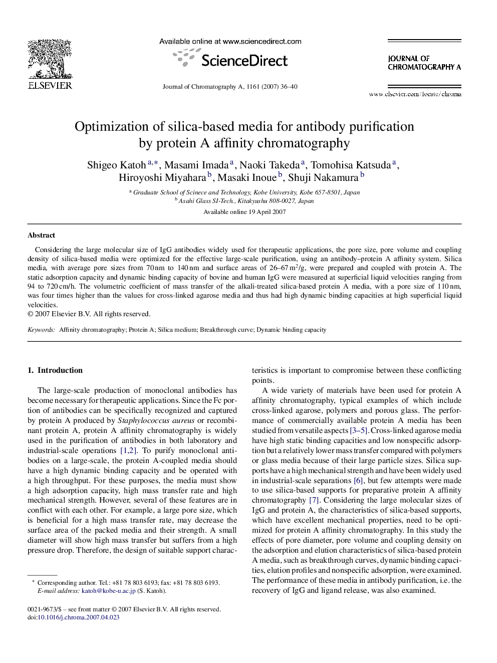 Optimization of silica-based media for antibody purification by protein A affinity chromatography