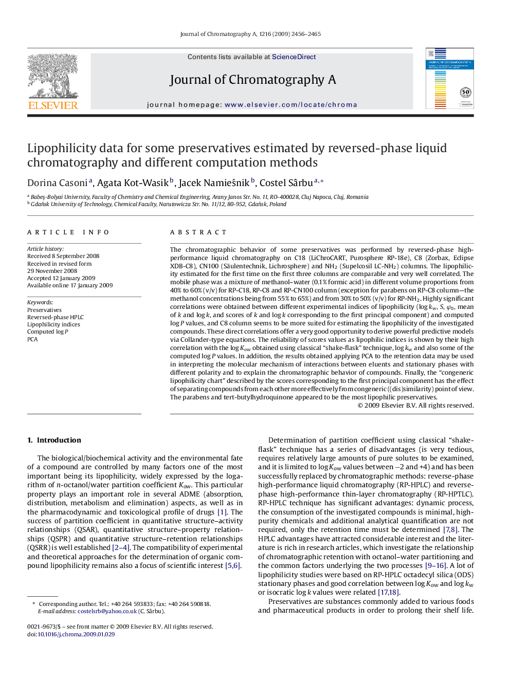 Lipophilicity data for some preservatives estimated by reversed-phase liquid chromatography and different computation methods