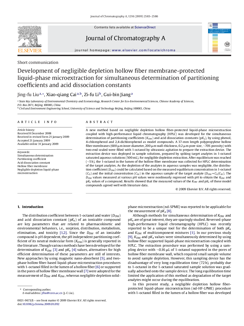 Development of negligible depletion hollow fiber membrane-protected liquid-phase microextraction for simultaneous determination of partitioning coefficients and acid dissociation constants