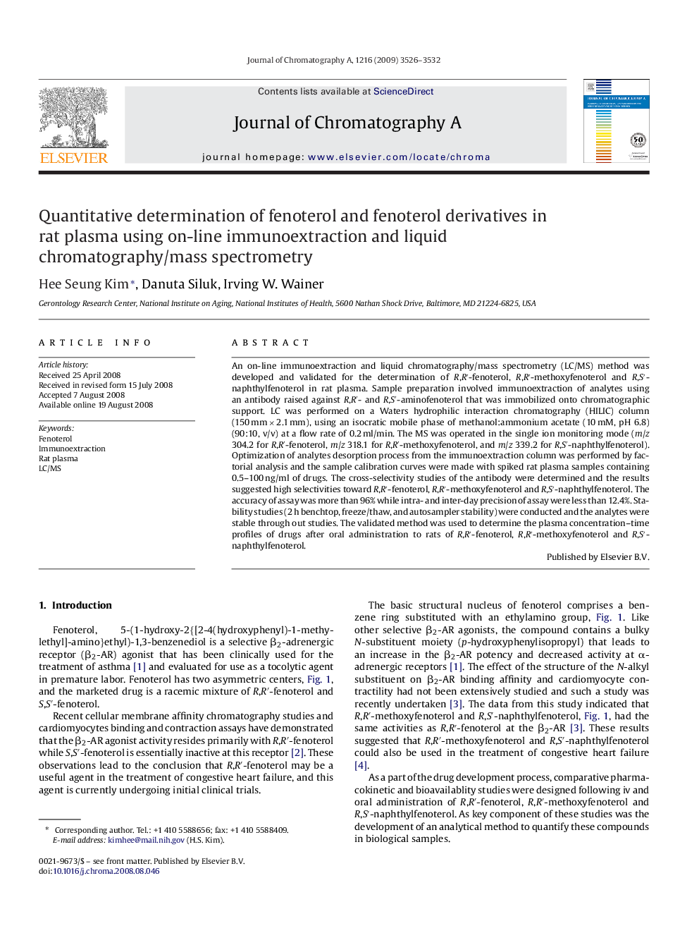 Quantitative determination of fenoterol and fenoterol derivatives in rat plasma using on-line immunoextraction and liquid chromatography/mass spectrometry