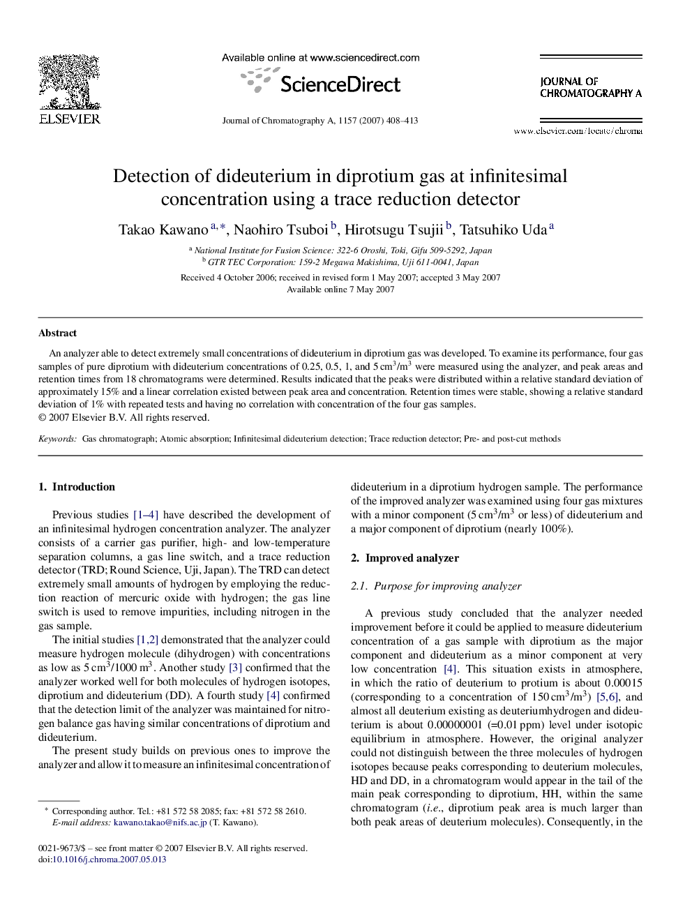 Detection of dideuterium in diprotium gas at infinitesimal concentration using a trace reduction detector