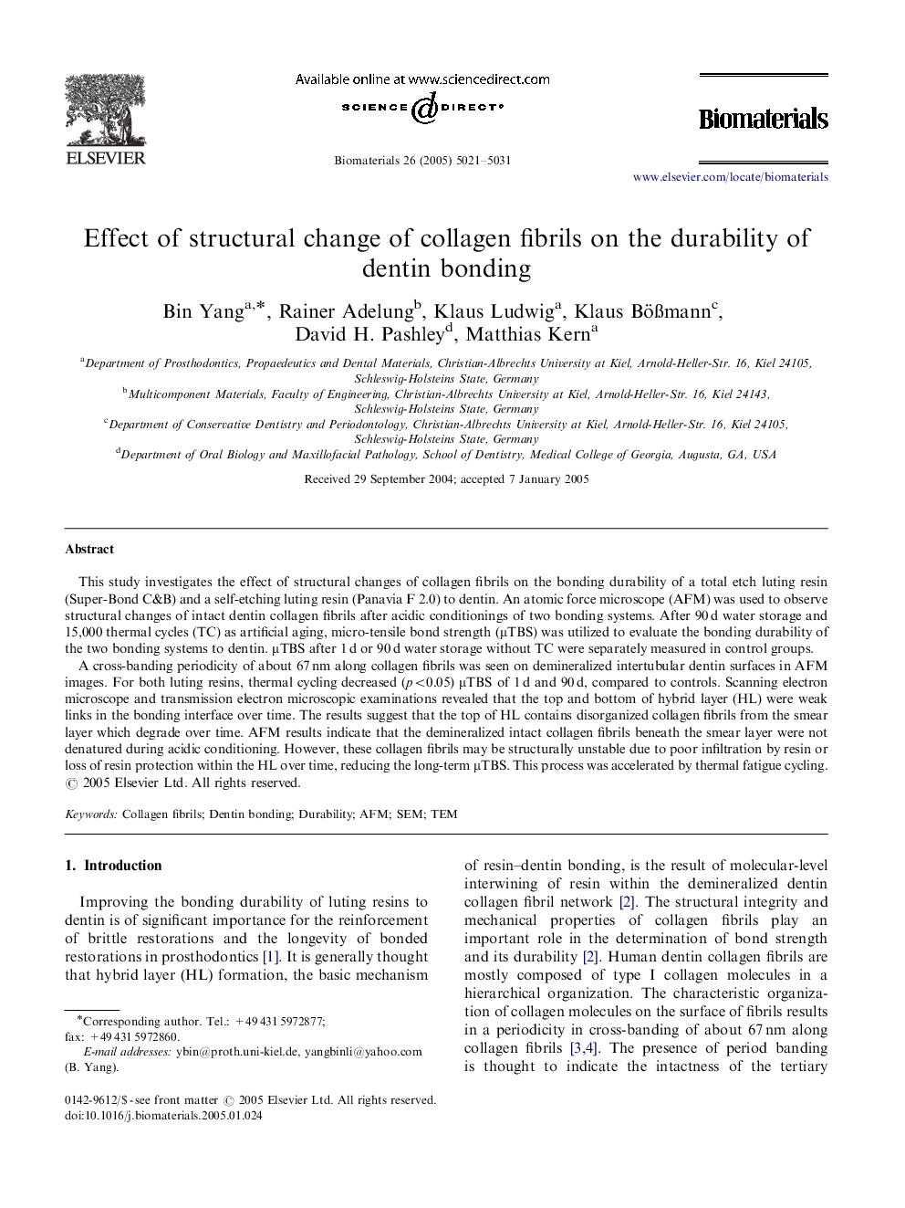 Effect of structural change of collagen fibrils on the durability of dentin bonding