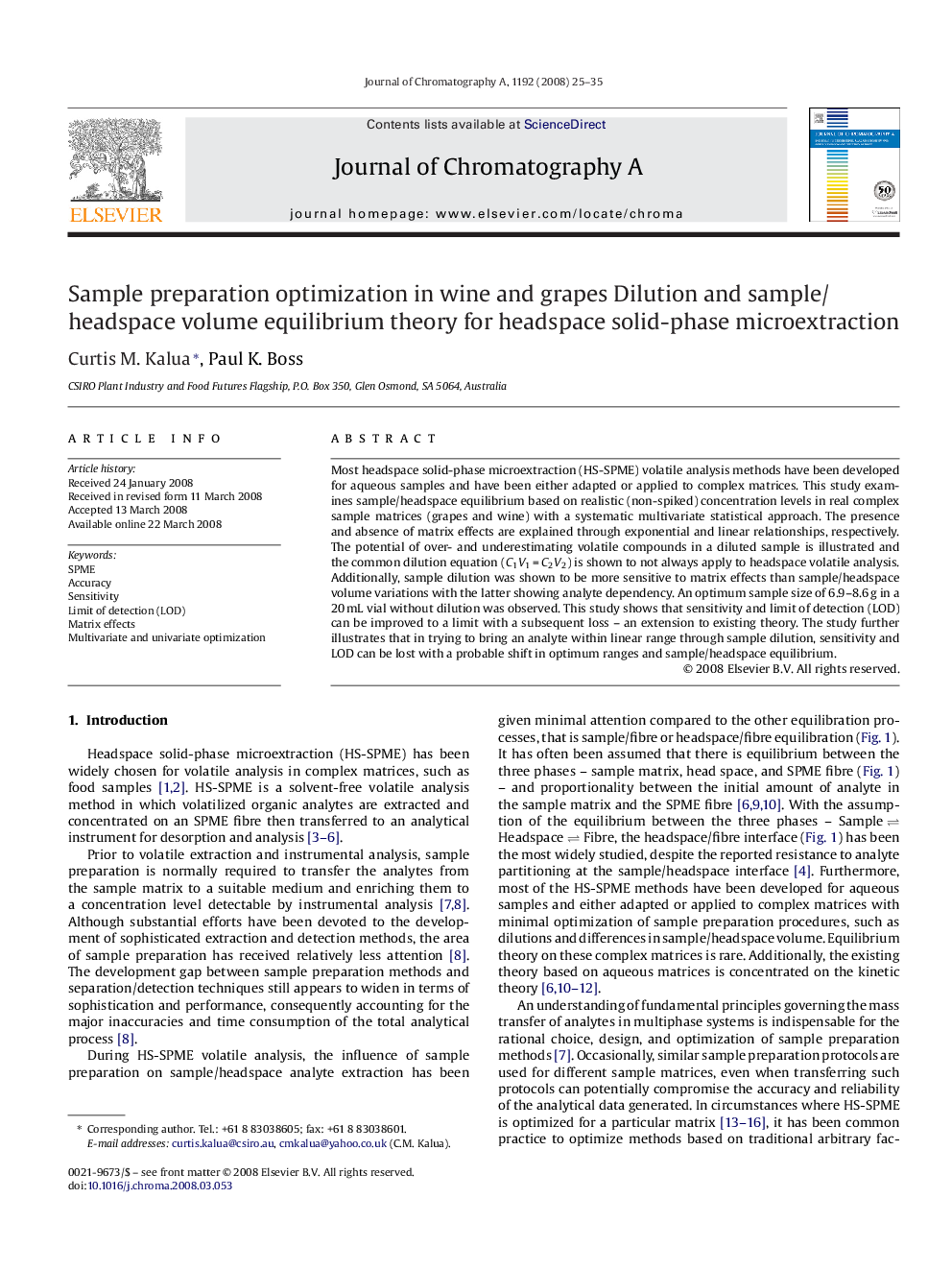 Sample preparation optimization in wine and grapes: Dilution and sample/headspace volume equilibrium theory for headspace solid-phase microextraction