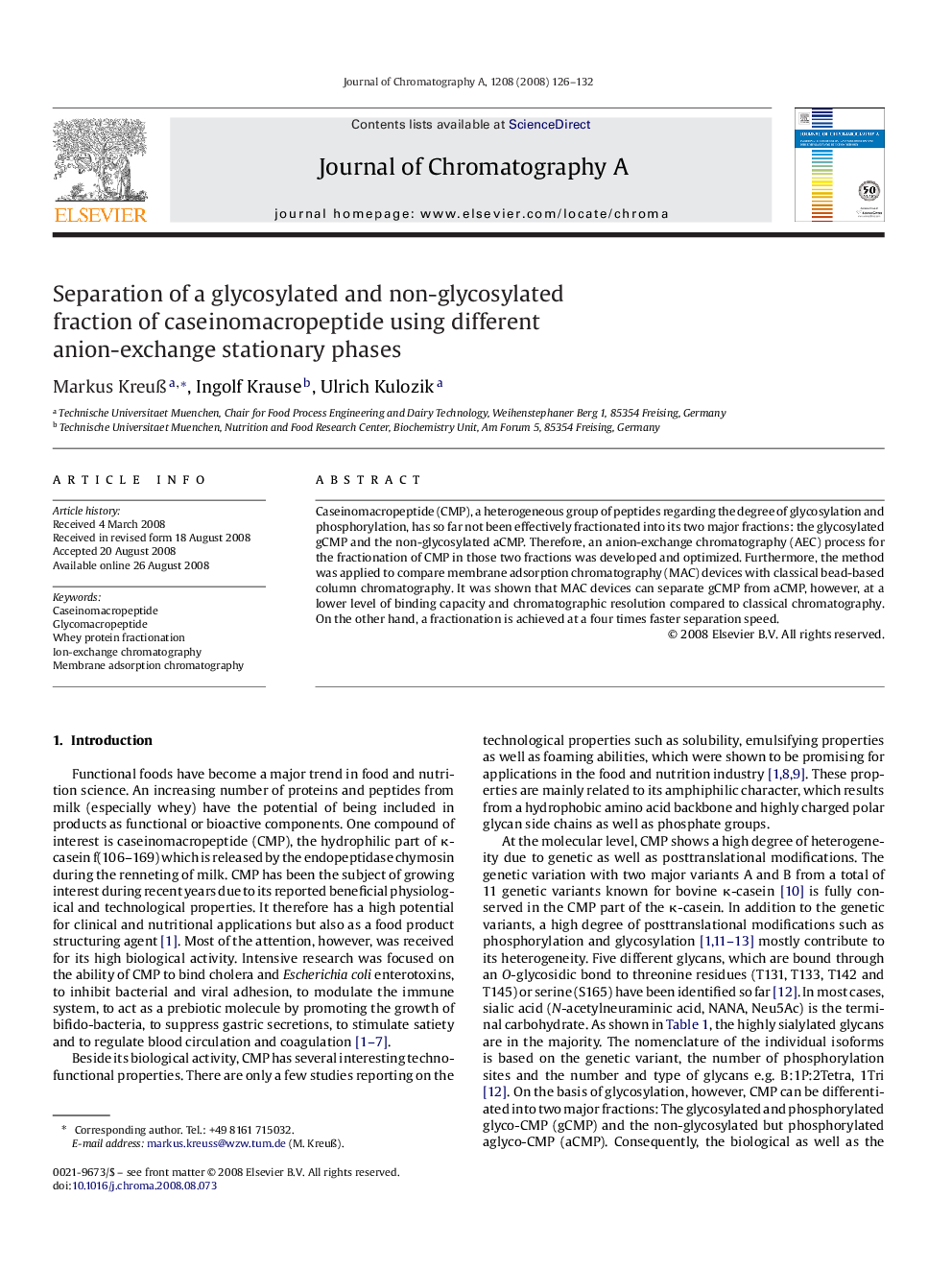 Separation of a glycosylated and non-glycosylated fraction of caseinomacropeptide using different anion-exchange stationary phases