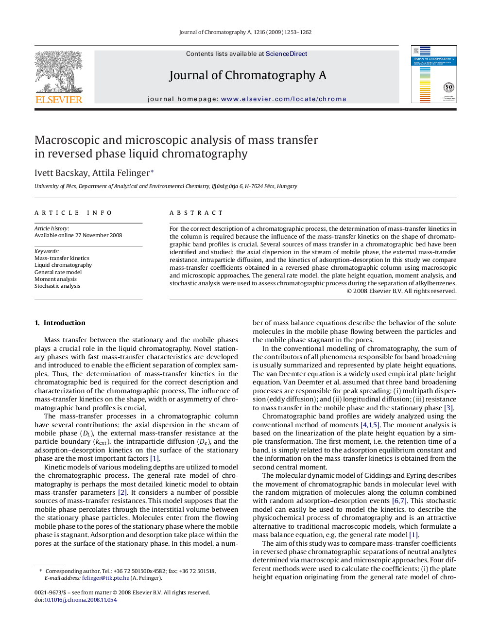 Macroscopic and microscopic analysis of mass transfer in reversed phase liquid chromatography