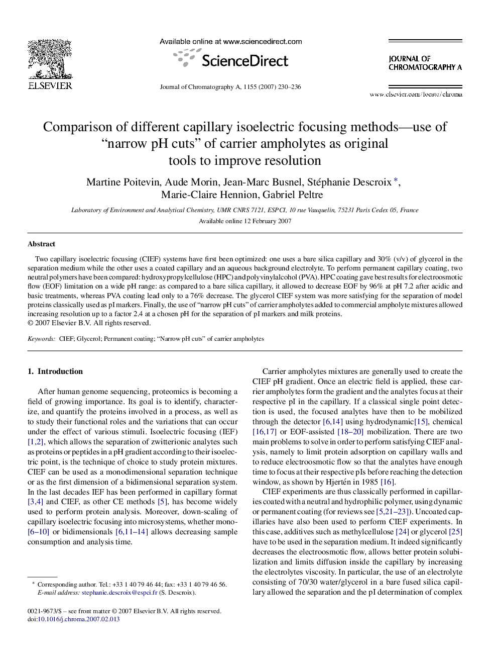 Comparison of different capillary isoelectric focusing methods—use of “narrow pH cuts” of carrier ampholytes as original tools to improve resolution