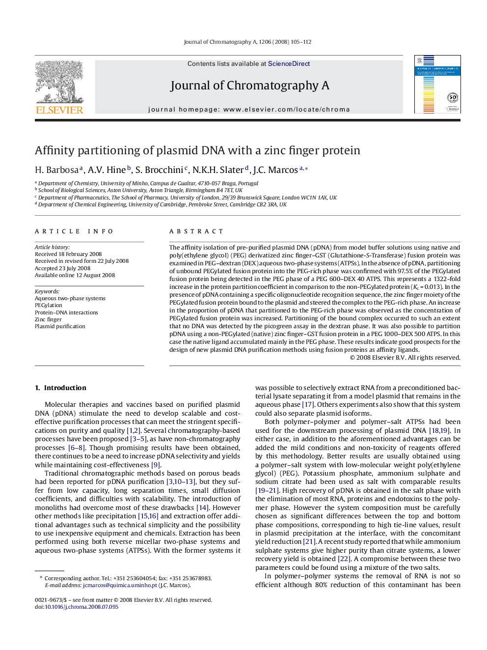 Affinity partitioning of plasmid DNA with a zinc finger protein