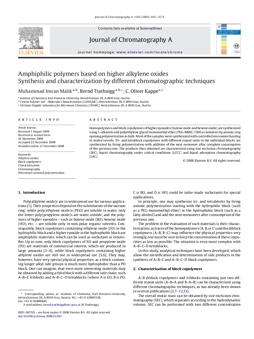 Amphiphilic polymers based on higher alkylene oxides: Synthesis and characterization by different chromatographic techniques