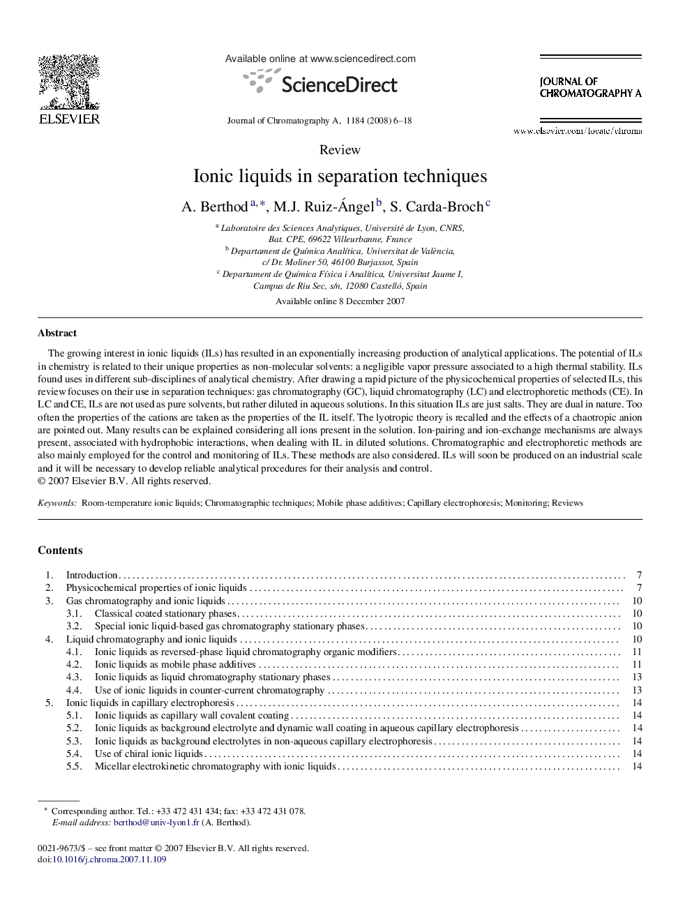 Ionic liquids in separation techniques