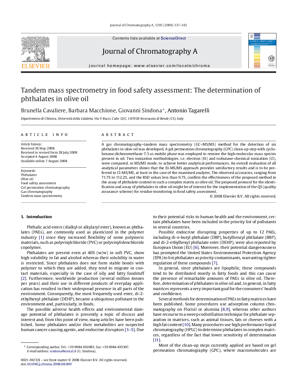 Tandem mass spectrometry in food safety assessment: The determination of phthalates in olive oil