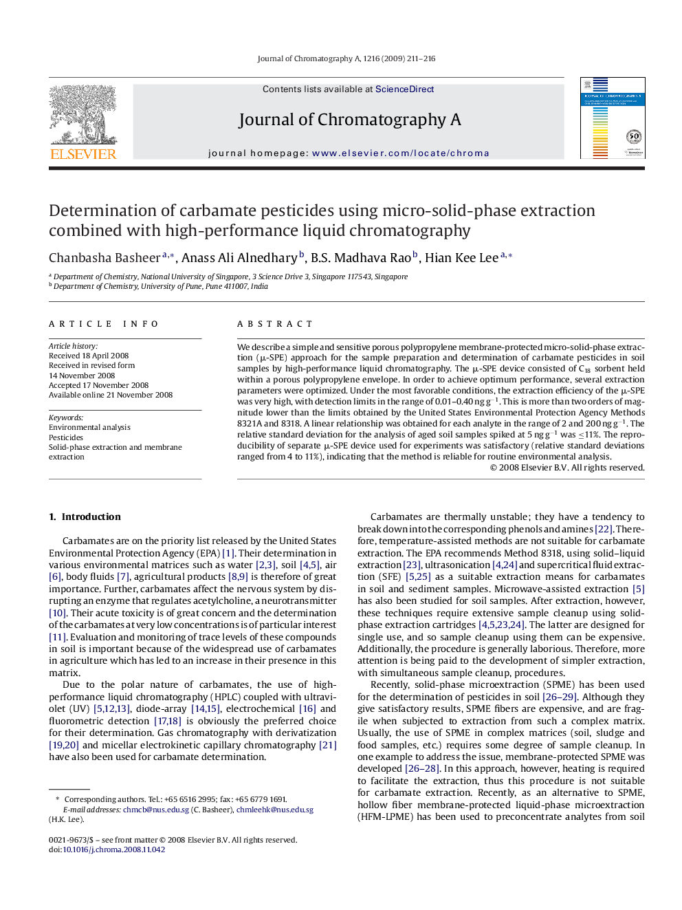 Determination of carbamate pesticides using micro-solid-phase extraction combined with high-performance liquid chromatography