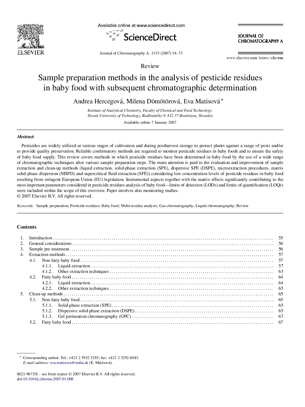 Sample preparation methods in the analysis of pesticide residues in baby food with subsequent chromatographic determination