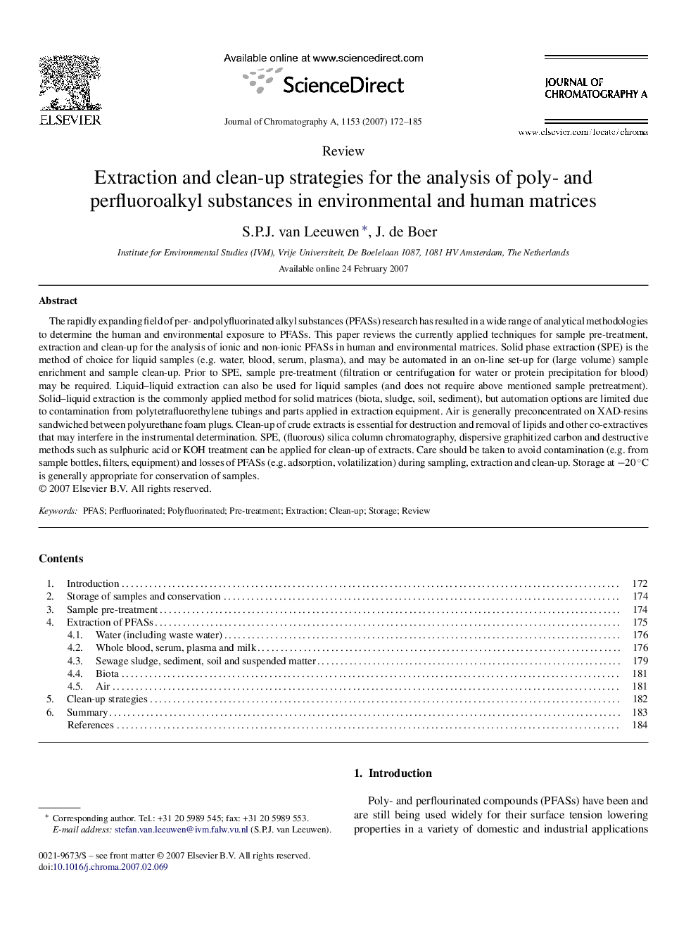 Extraction and clean-up strategies for the analysis of poly- and perfluoroalkyl substances in environmental and human matrices