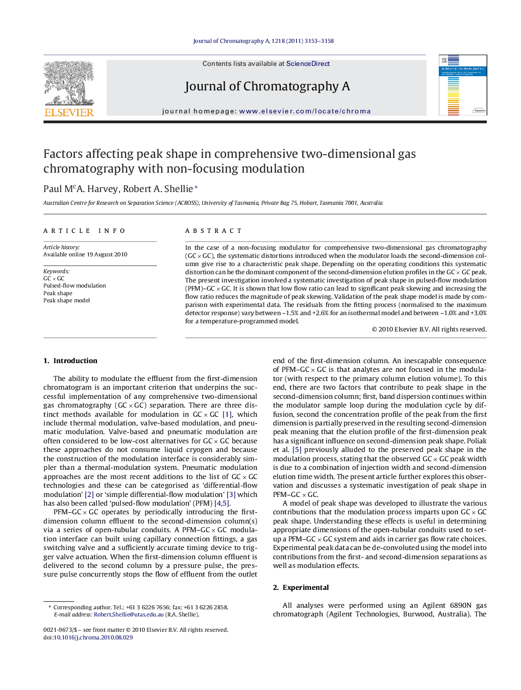 Factors affecting peak shape in comprehensive two-dimensional gas chromatography with non-focusing modulation