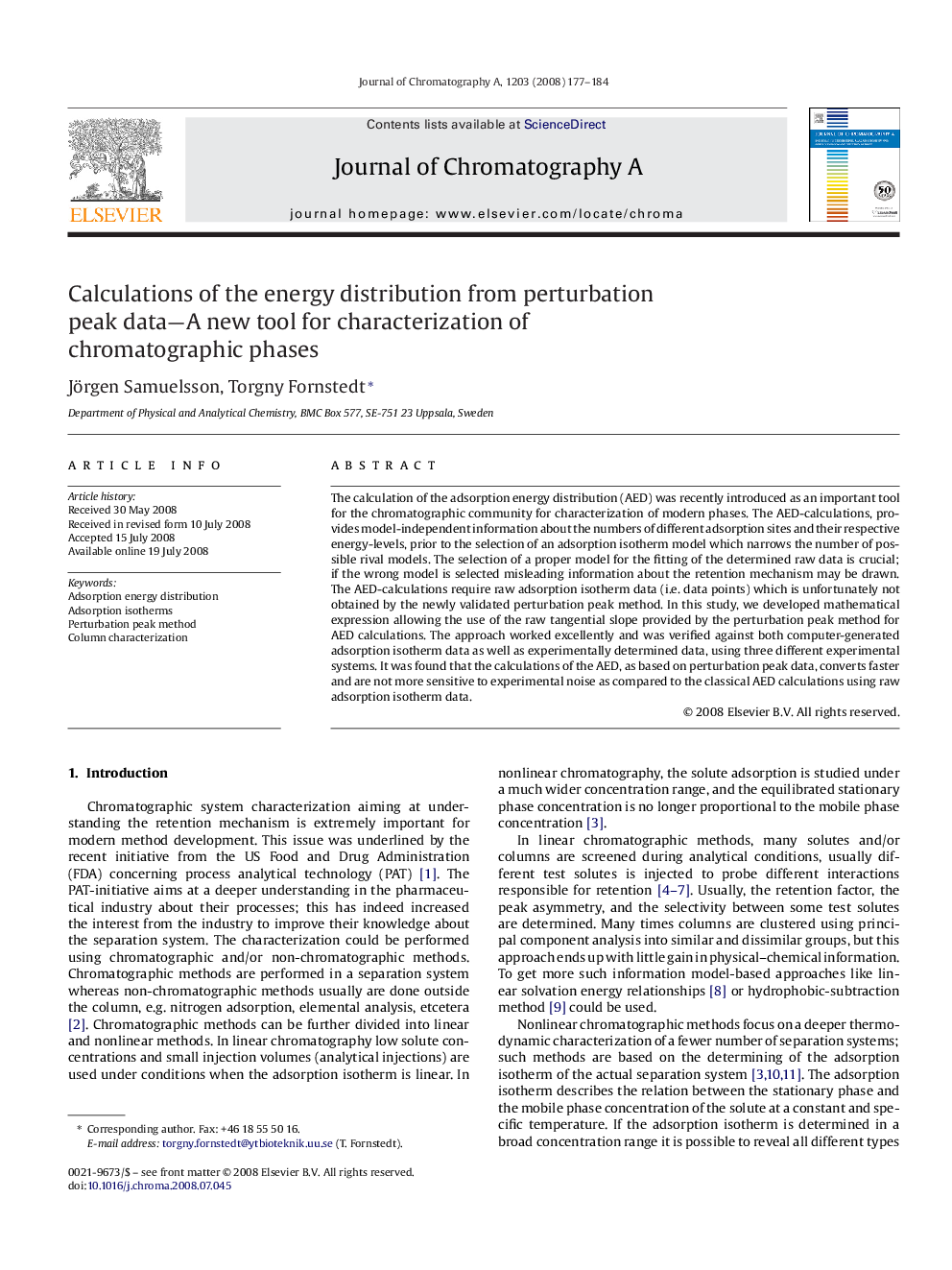 Calculations of the energy distribution from perturbation peak data-A new tool for characterization of chromatographic phases