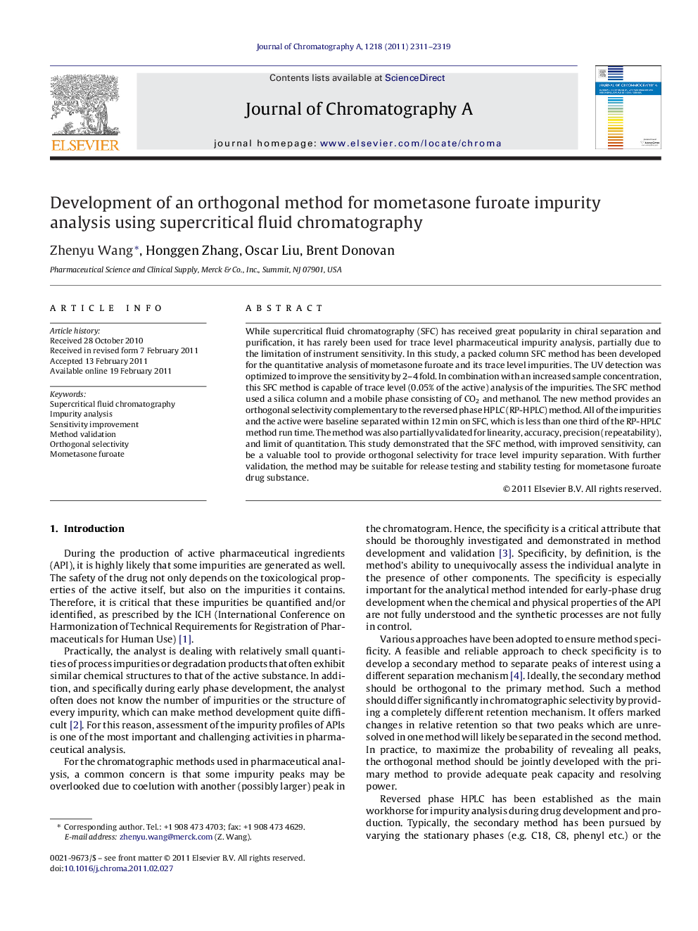 Development of an orthogonal method for mometasone furoate impurity analysis using supercritical fluid chromatography