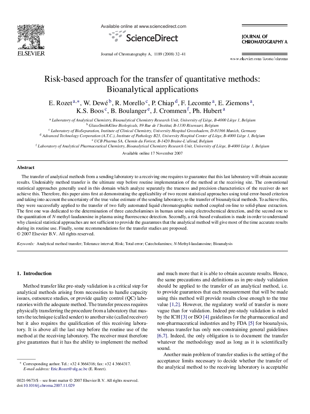 Risk-based approach for the transfer of quantitative methods: Bioanalytical applications