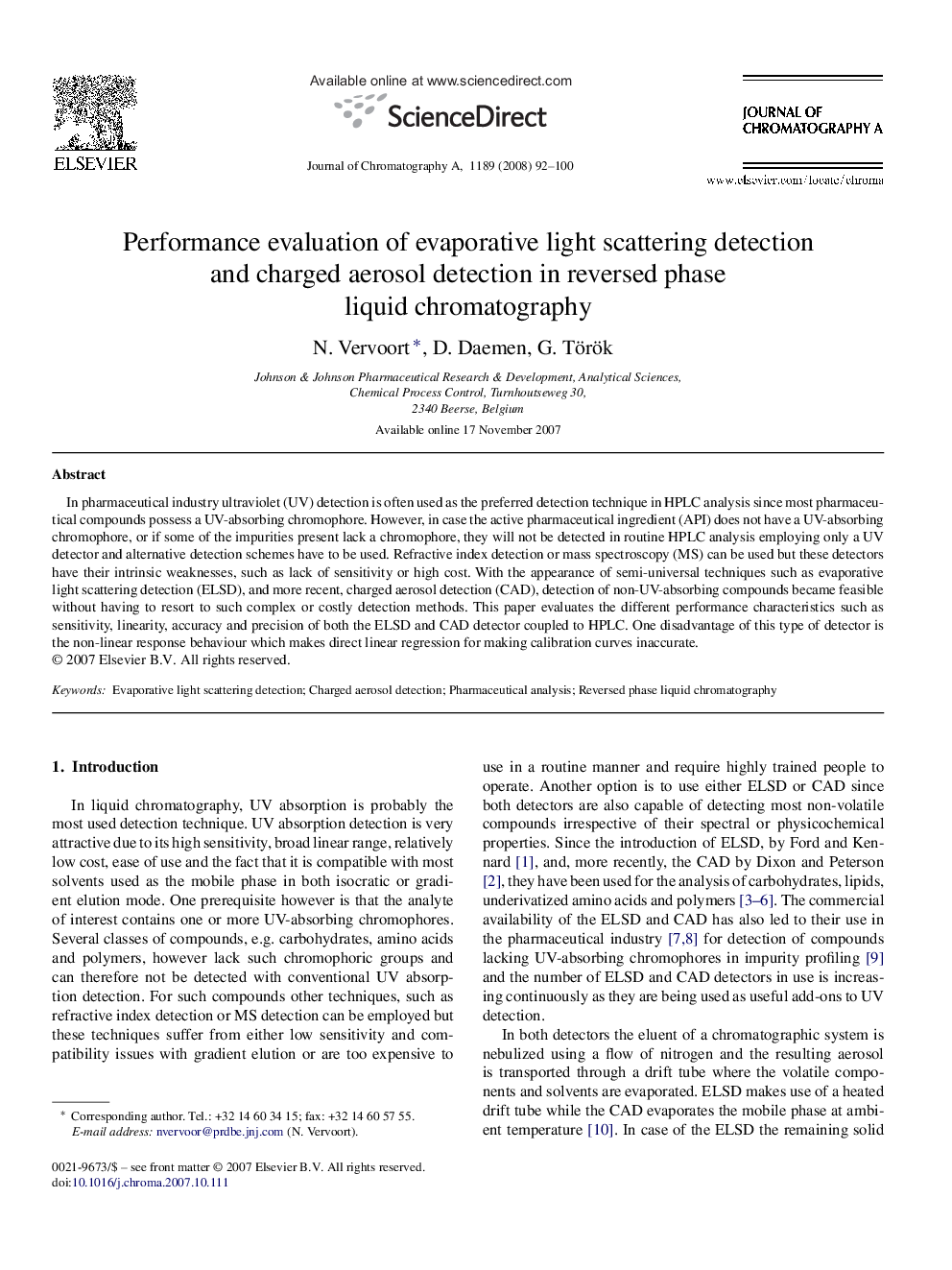 Performance evaluation of evaporative light scattering detection and charged aerosol detection in reversed phase liquid chromatography