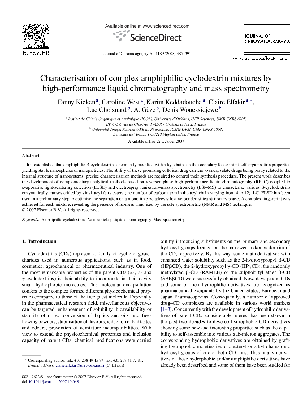 Characterisation of complex amphiphilic cyclodextrin mixtures by high-performance liquid chromatography and mass spectrometry