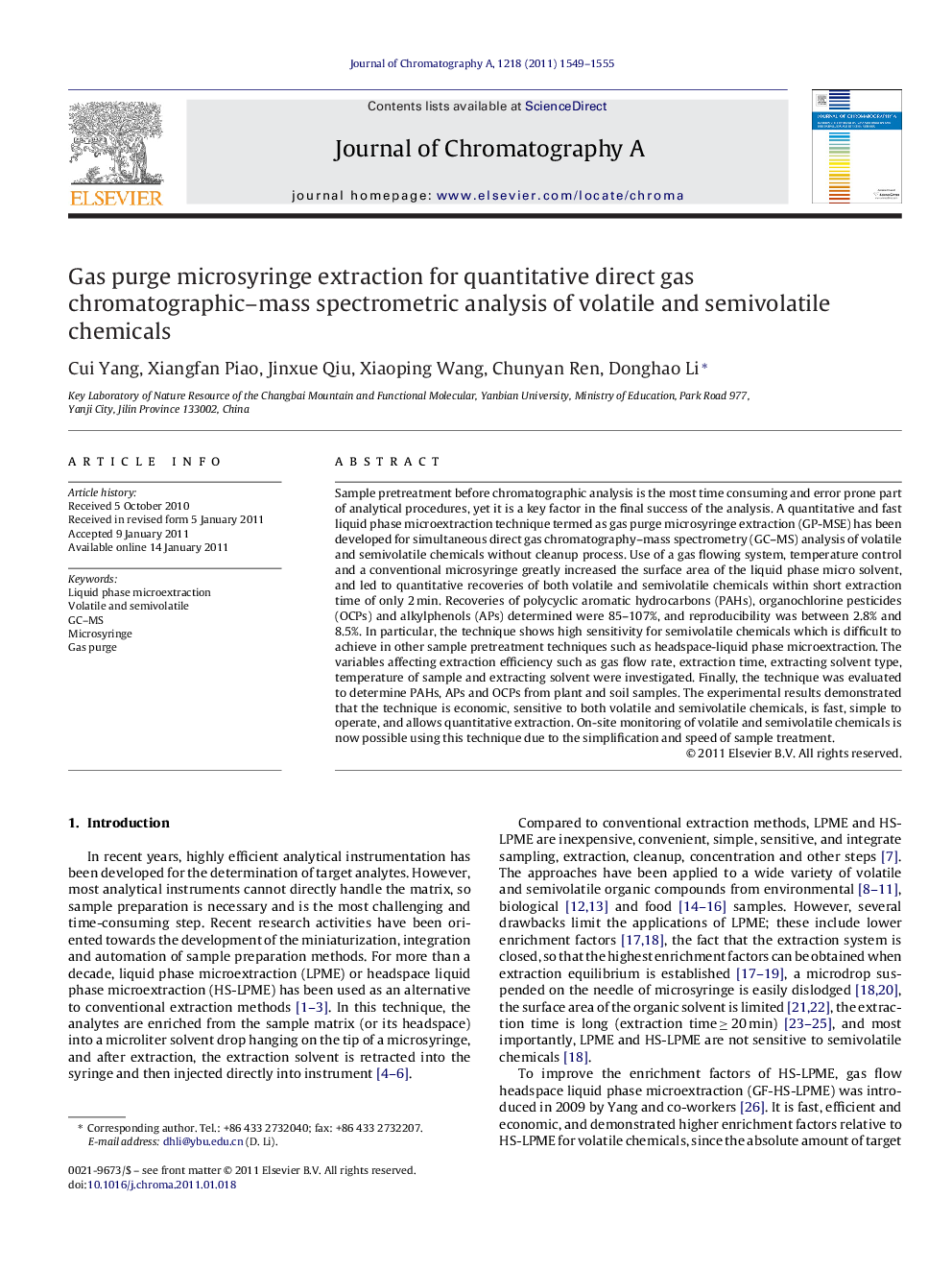 عکس صفحه اول مقاله: Gas purge microsyringe extraction for quantitative direct gas chromatographic–mass spectrometric analysis of volatile and semivolatile chemicals Gas purge microsyringe extraction for quantitative direct gas chromatographic–mass spectrometric analysis of volatile and semivolatile chemicals