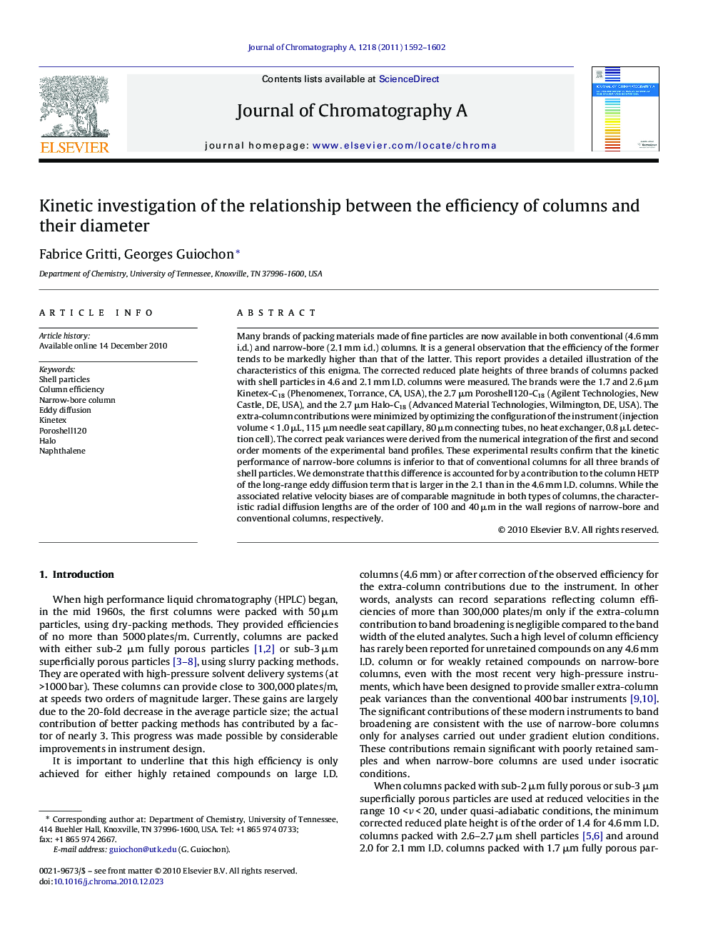 Kinetic investigation of the relationship between the efficiency of columns and their diameter