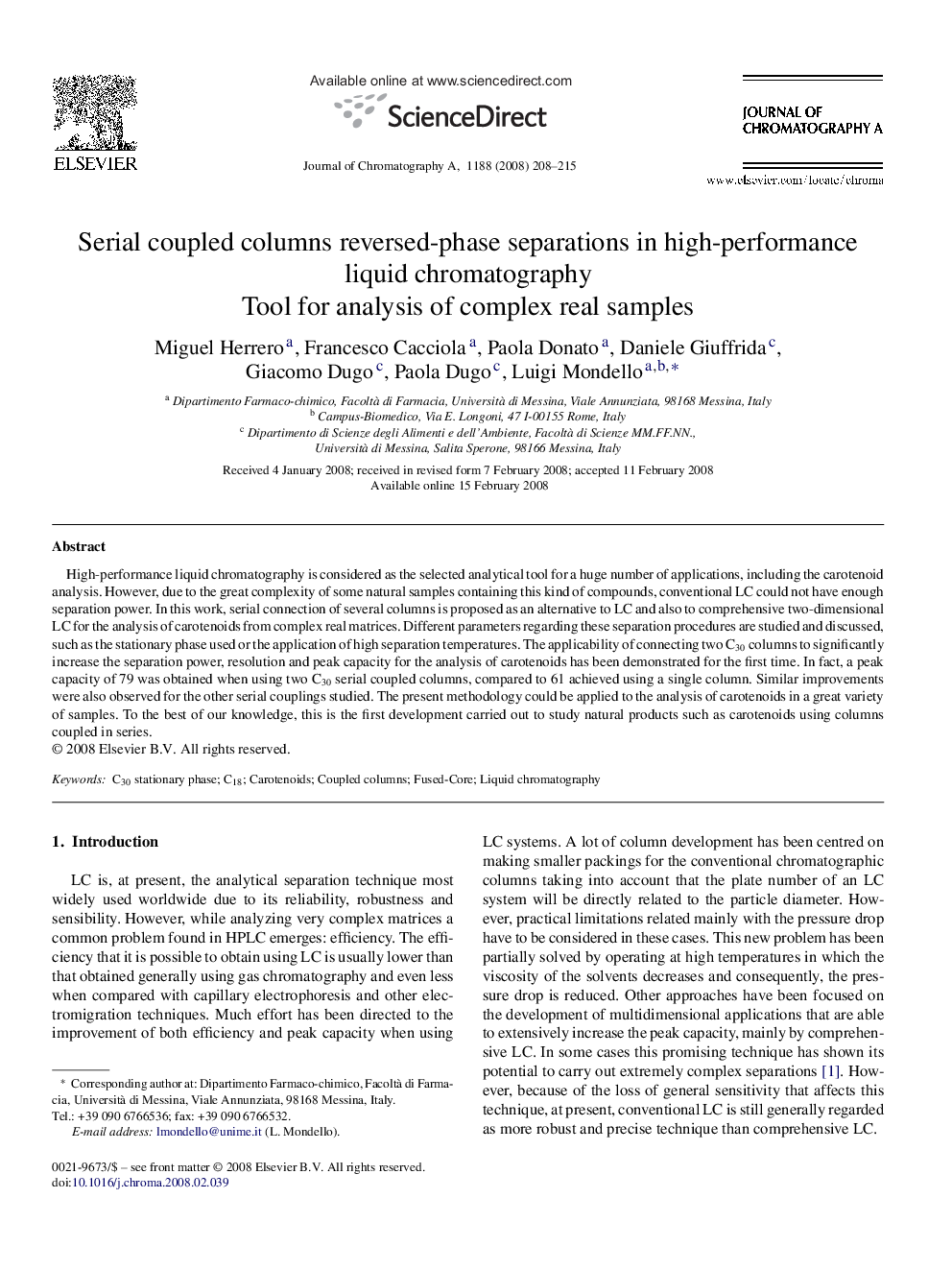 Serial coupled columns reversed-phase separations in high-performance liquid chromatography: Tool for analysis of complex real samples