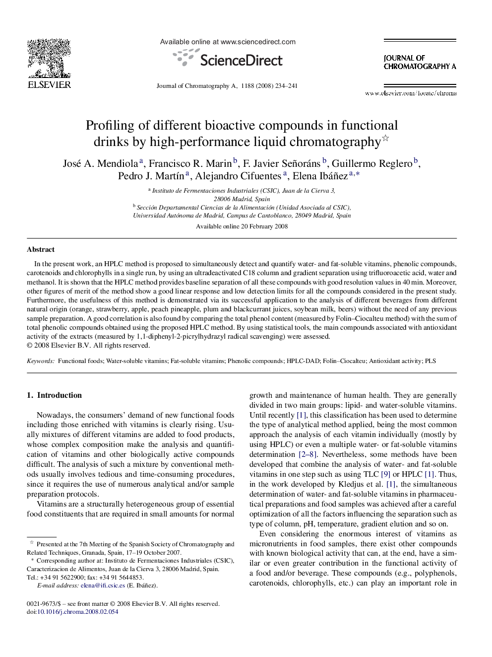 Profiling of different bioactive compounds in functional drinks by high-performance liquid chromatography 