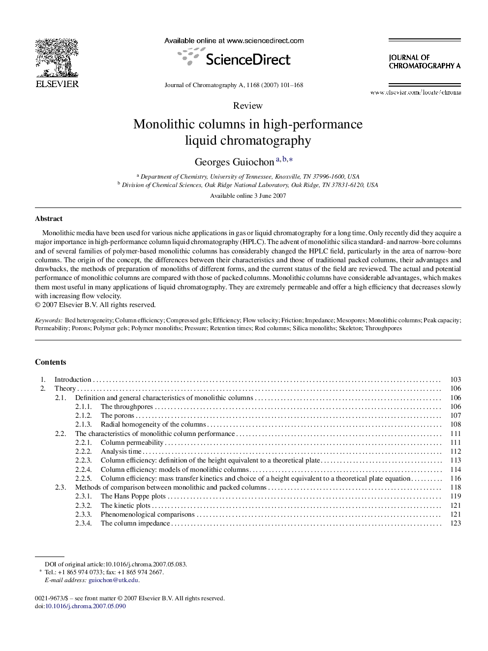 Monolithic columns in high-performance liquid chromatography