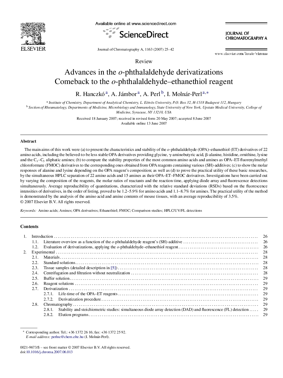 Advances in the o-phthalaldehyde derivatizations: Comeback to the o-phthalaldehyde–ethanethiol reagent