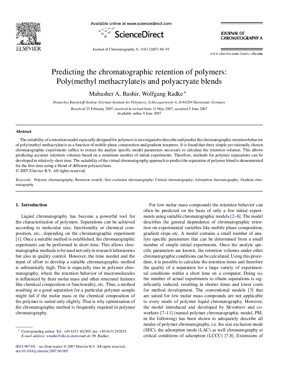 Predicting the chromatographic retention of polymers: Poly(methyl methacrylate)s and polyacryate blends