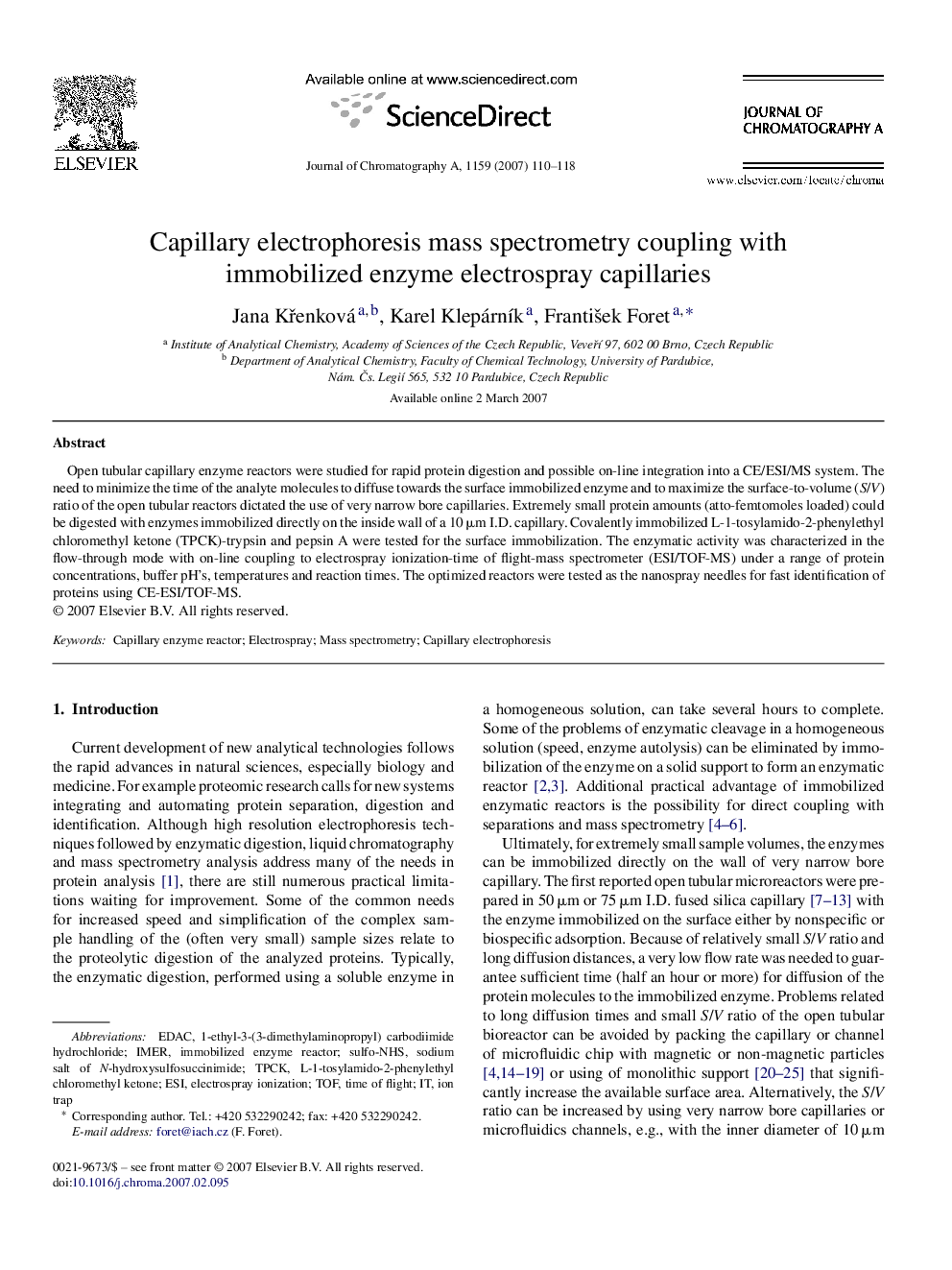 Capillary electrophoresis mass spectrometry coupling with immobilized enzyme electrospray capillaries