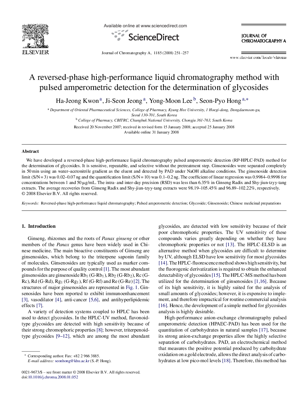 A reversed-phase high-performance liquid chromatography method with pulsed amperometric detection for the determination of glycosides