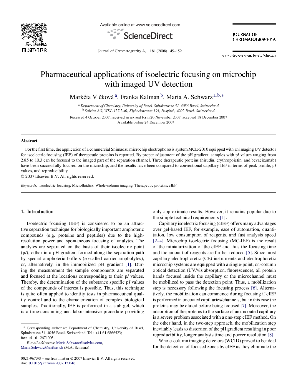 Pharmaceutical applications of isoelectric focusing on microchip with imaged UV detection