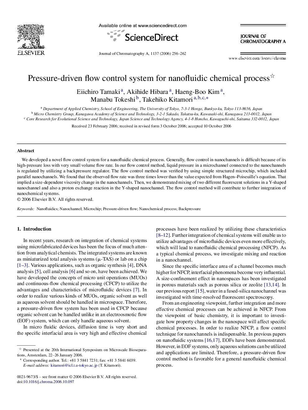 Pressure-driven flow control system for nanofluidic chemical process 