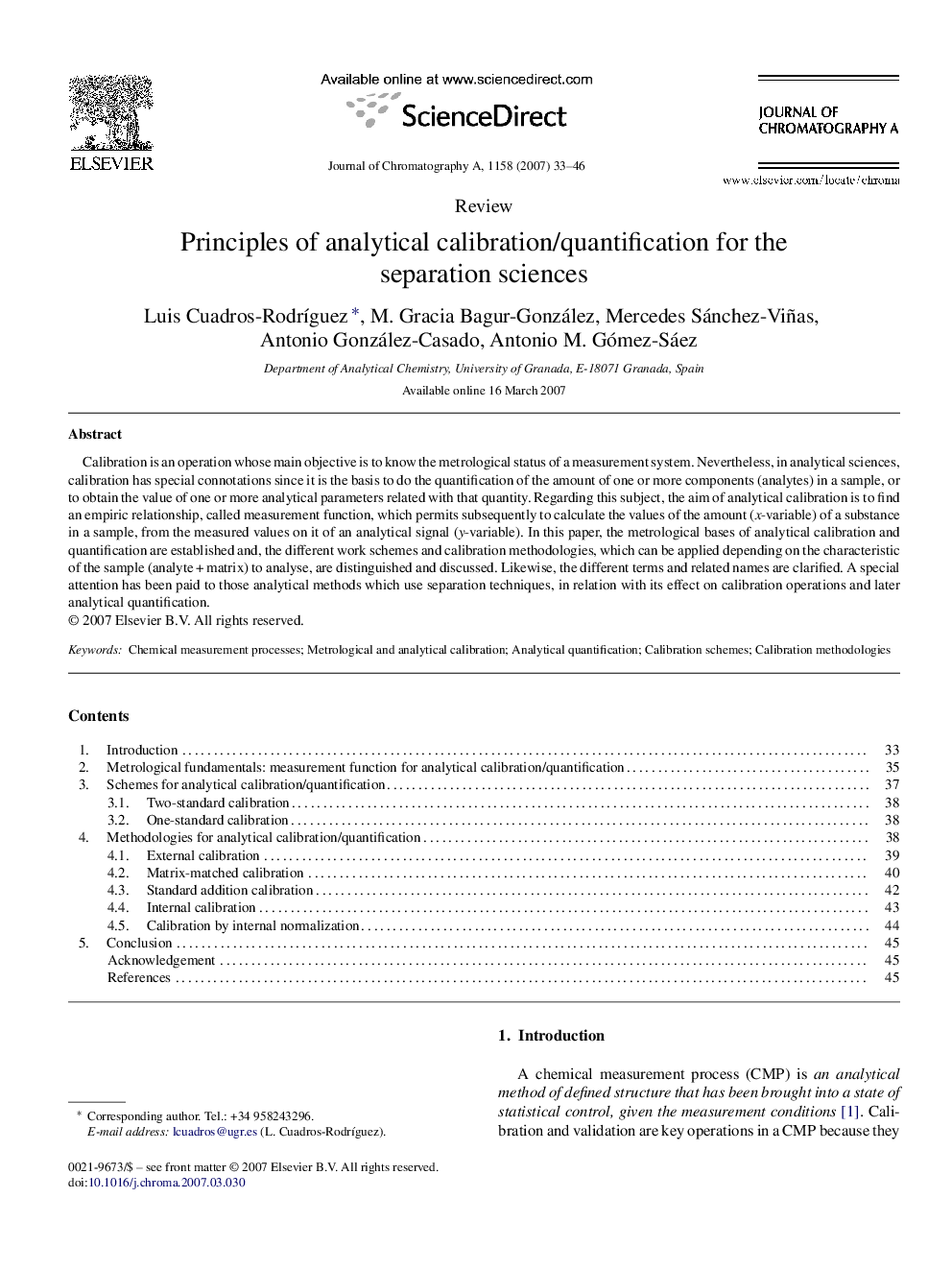 Principles of analytical calibration/quantification for the separation sciences