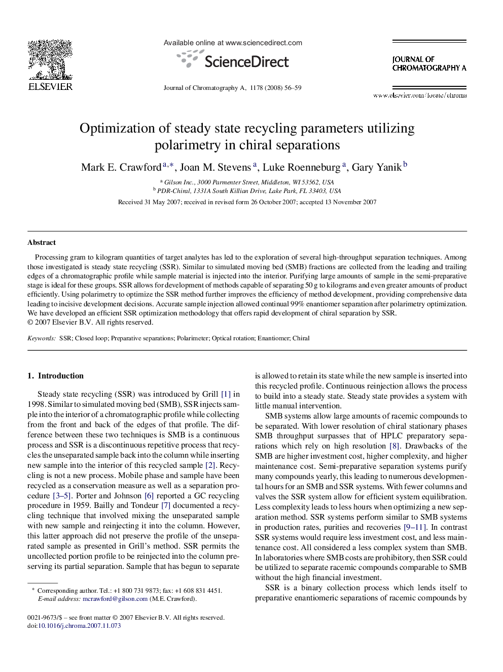 Optimization of steady state recycling parameters utilizing polarimetry in chiral separations