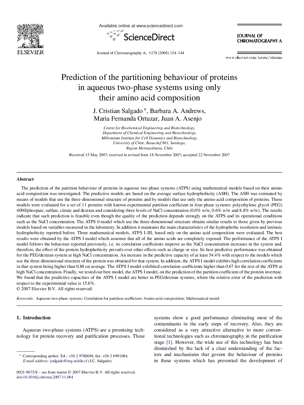 Prediction of the partitioning behaviour of proteins in aqueous two-phase systems using only their amino acid composition