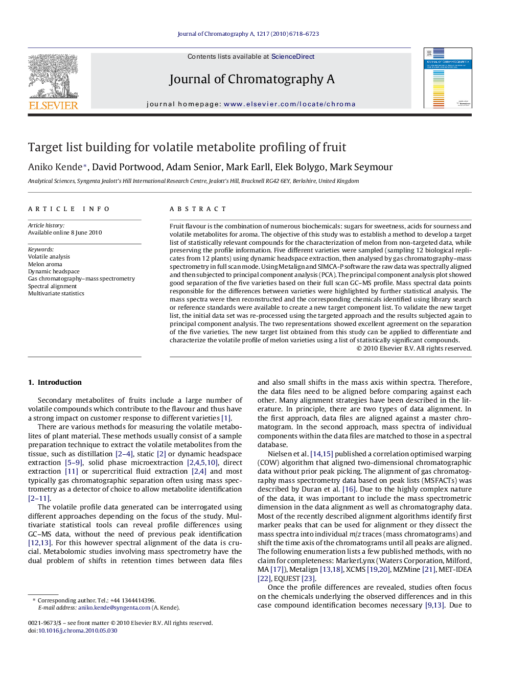 Target list building for volatile metabolite profiling of fruit